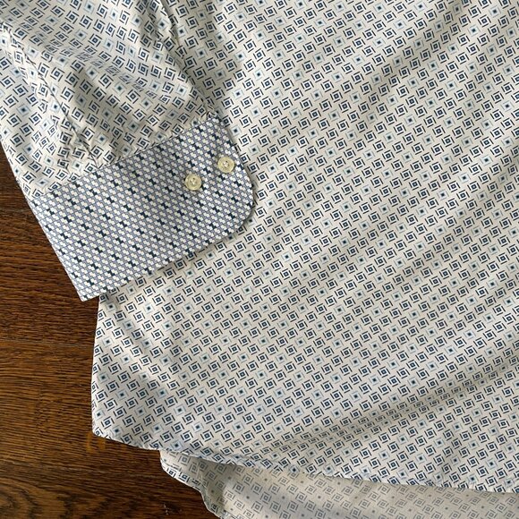 Etro long-sleeve button-up Cotton shirt White with Blue Squares-Sz. 44-XL - Picture 3 of 15